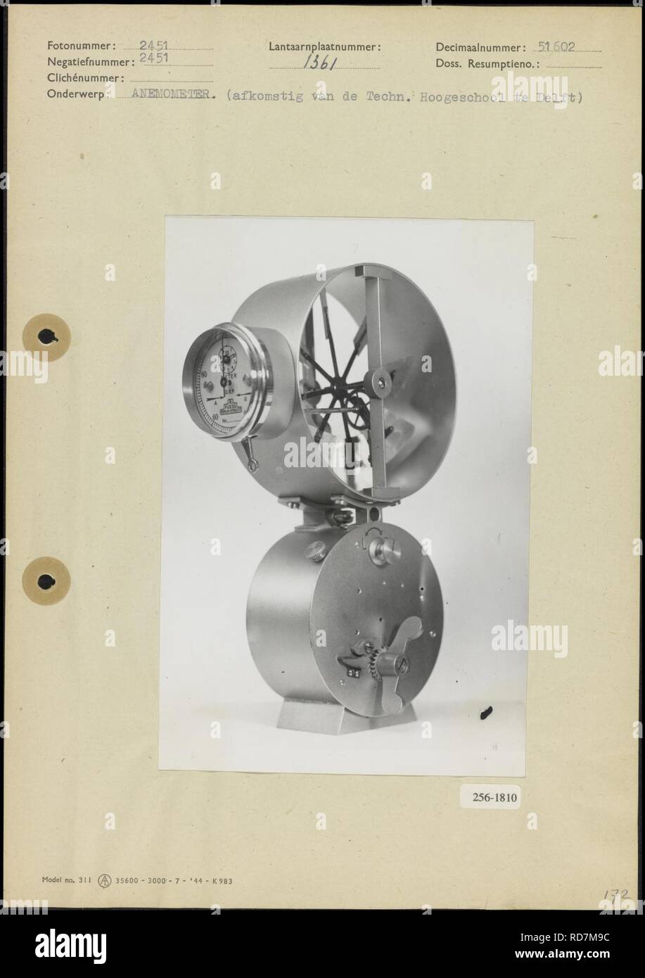 Anemometer, afkomstig van de Technische Hogeschool Delft, Bestanddeelnr 256-1810. Stock Photo