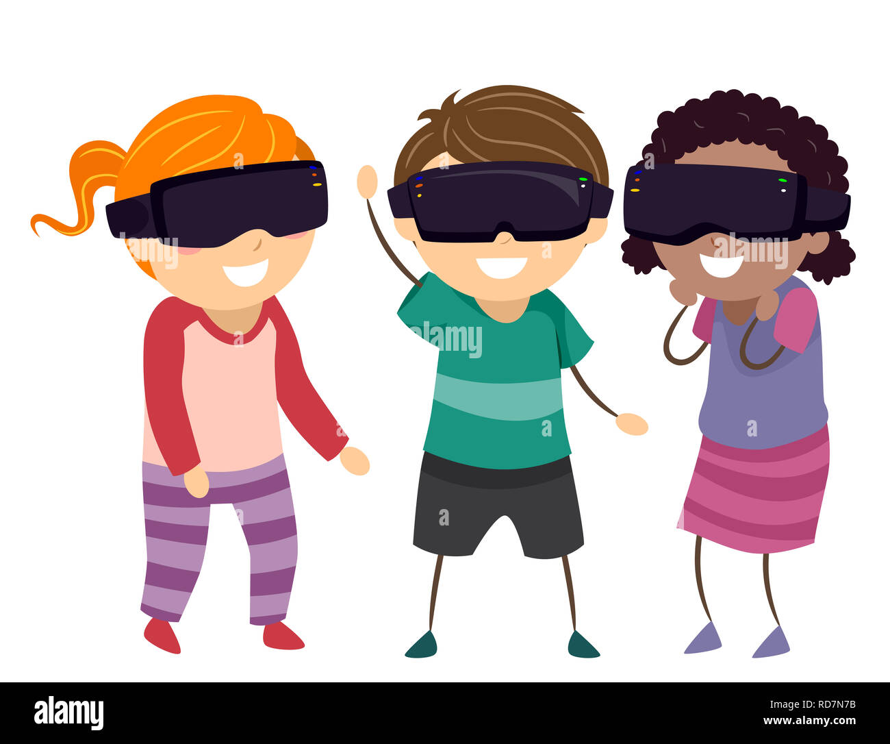 Illustration of Stickman Kids Wearing Virtual Reality Glasses Stock Photo -  Alamy