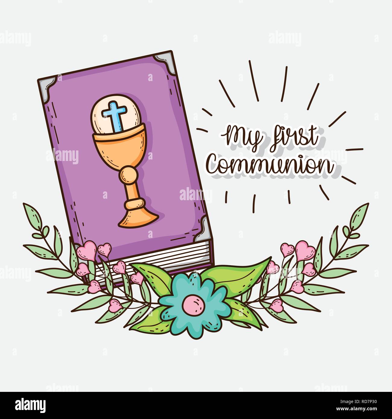 first communion with chaliz and host with cross Stock Vector