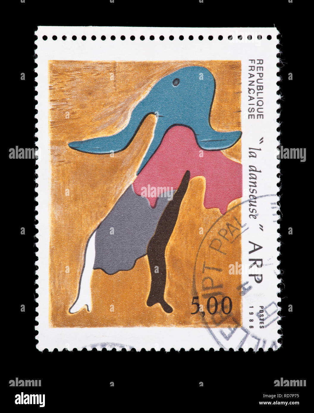 Postage stamp from France depicting the the painting 'The Dancer' by Jean Arp. Stock Photo