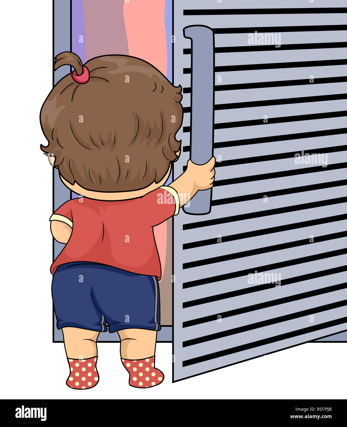 Illustration of a Kid Girl Toddler Opening the Refrigerator Stock Photo