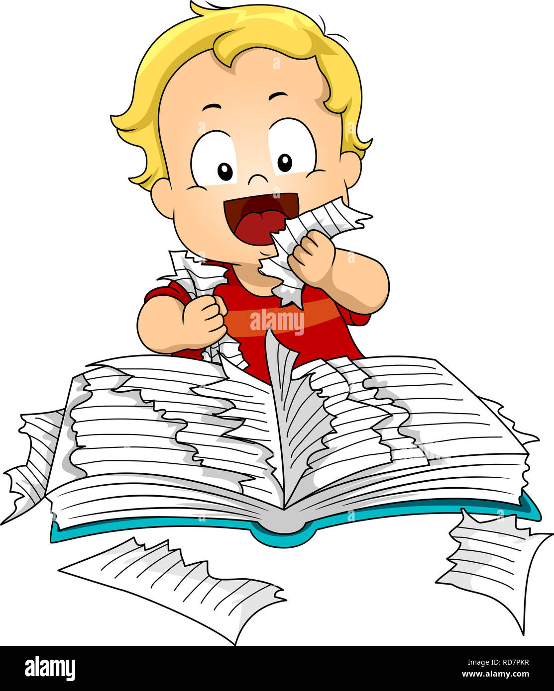 Illustration of a Kid Boy Toddler Ripping Pages of a Book to Taste and
