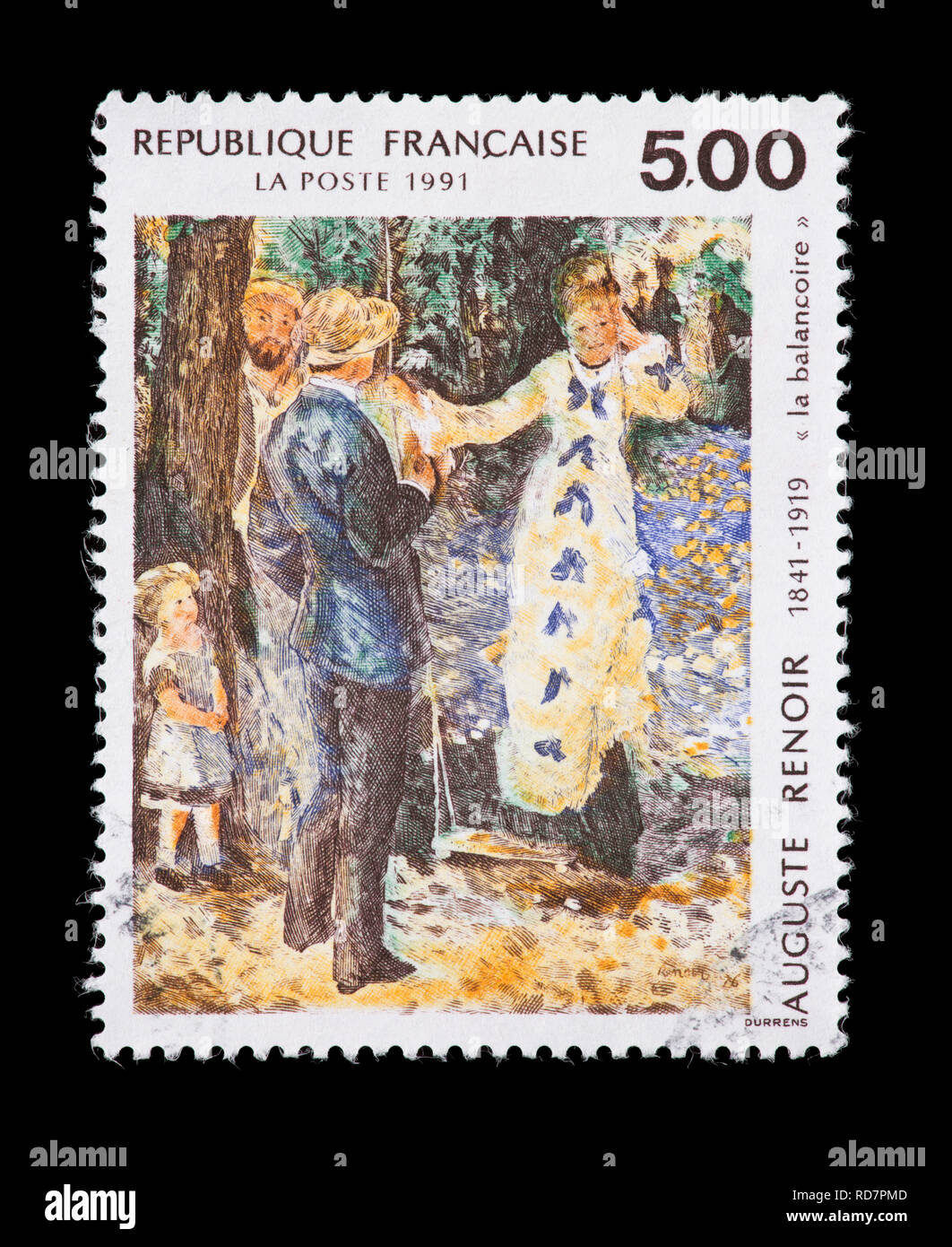 Postage stamp from France depicting the Auguste Renoir painter The Swing Stock Photo