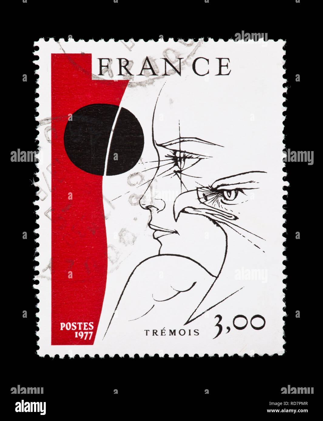 Postage stamp from France depicting  the Pierre-Yves Tremois art 'Head and Eagle' Stock Photo