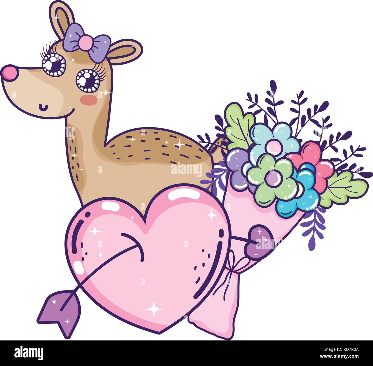 Cute Love Female Reindeer With Flowers And Heart Stock Vector Image And Art Alamy