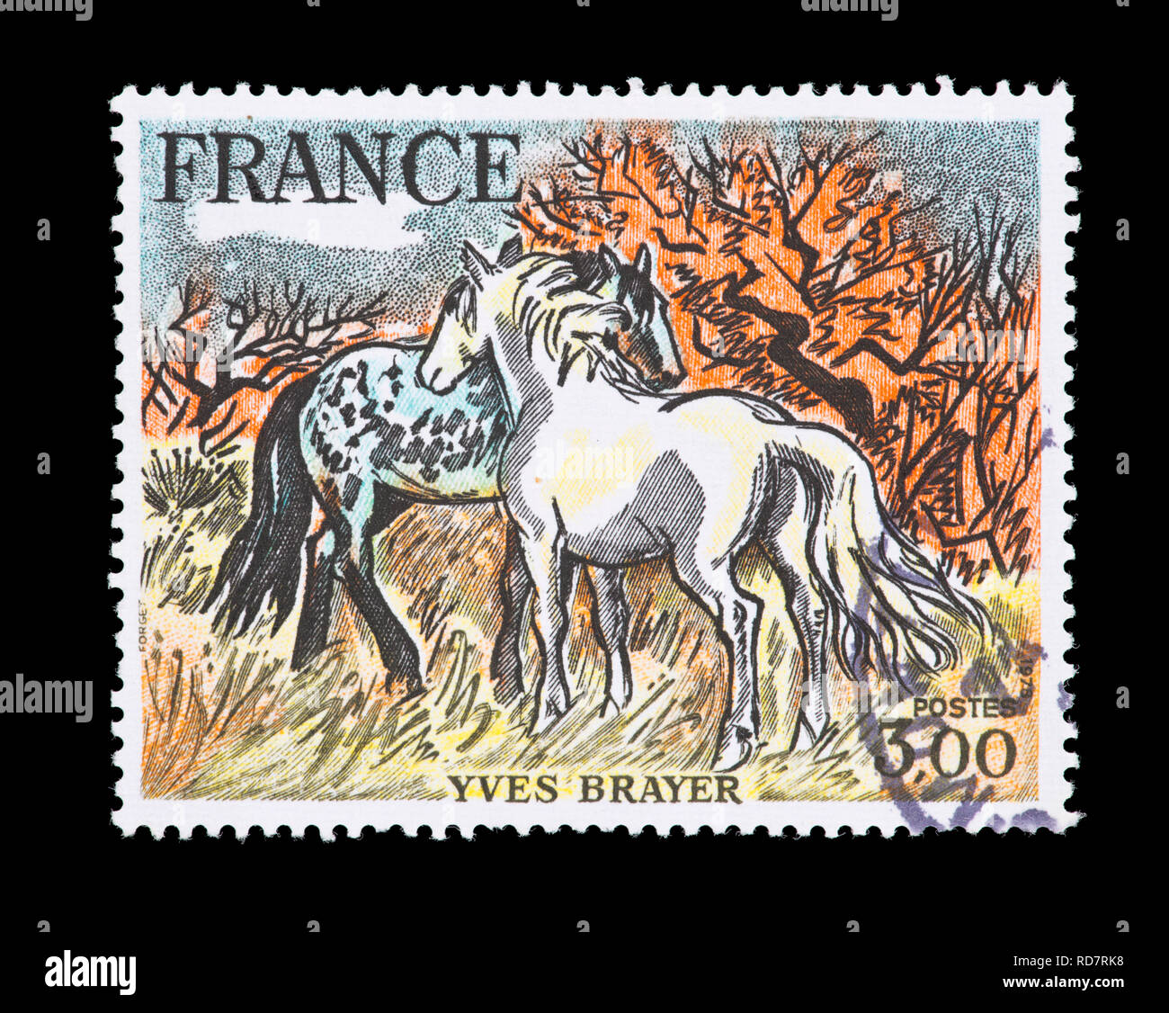 Postage stamp from France depicting the Yves Brayer painting Horses