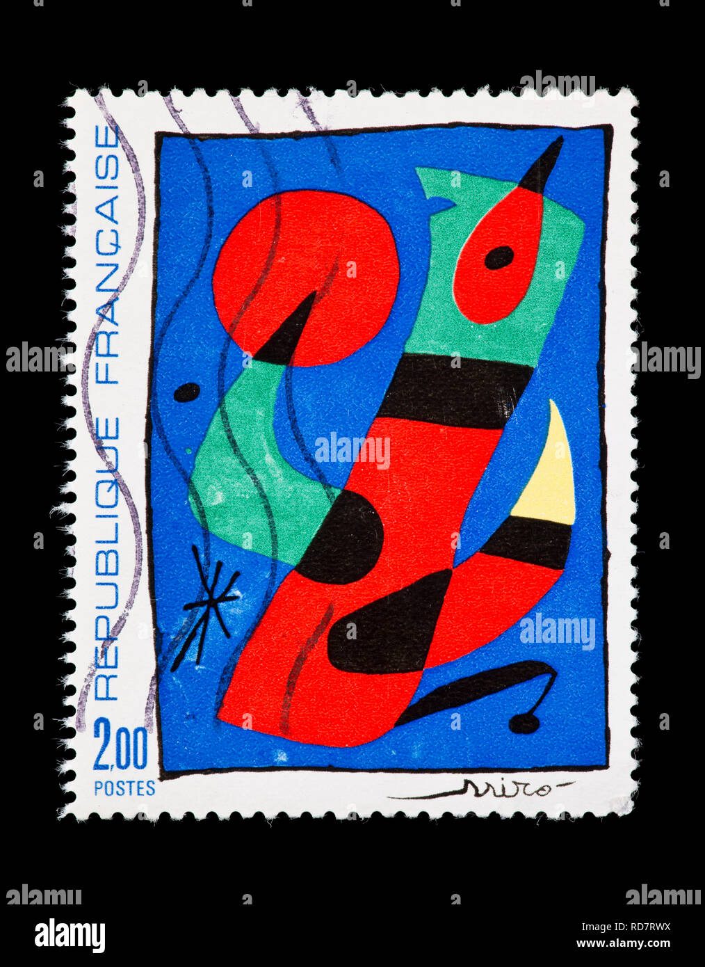 Postage stamp from France depicting a Joan Miro painting Stock Photo