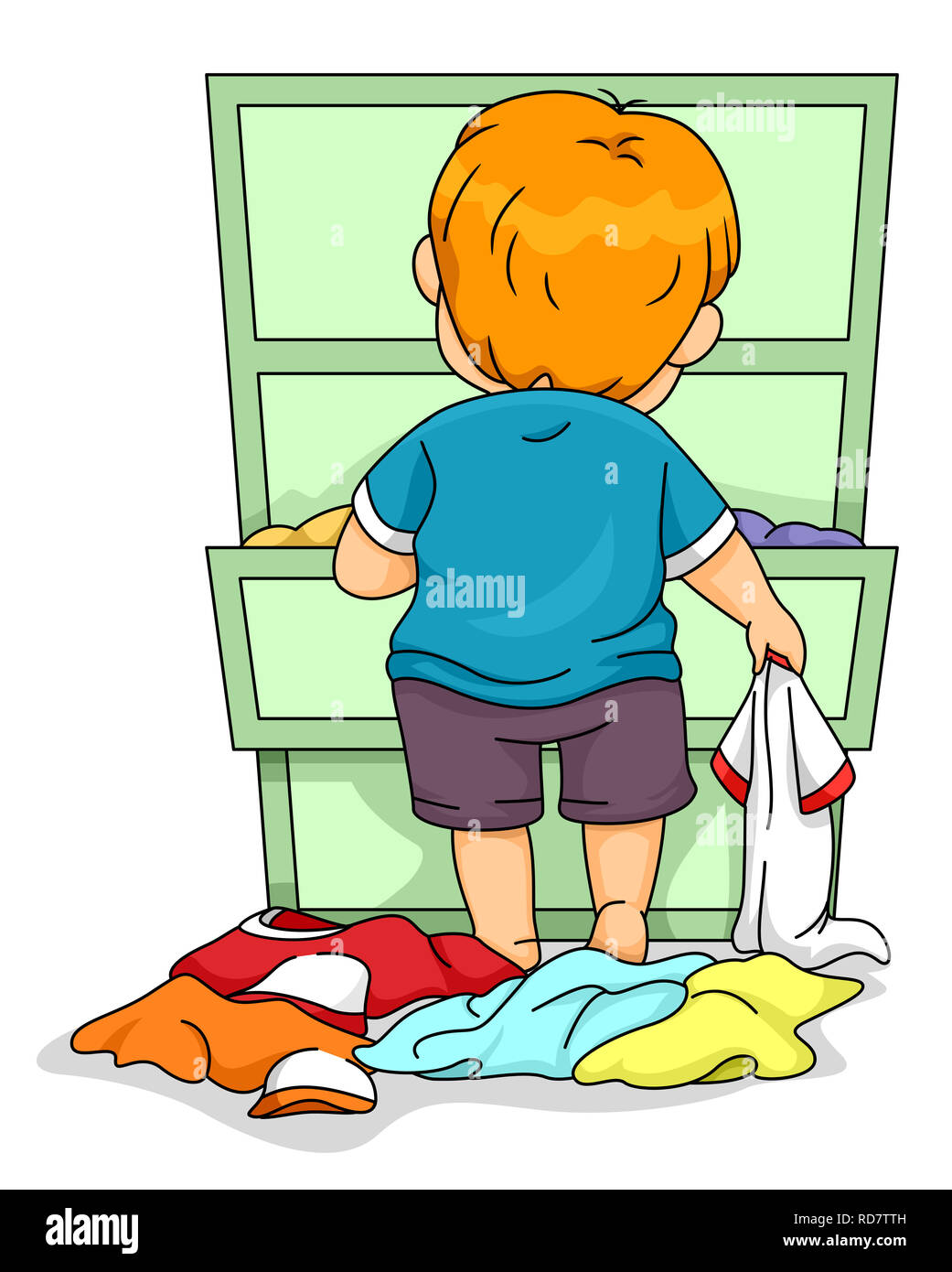 Illustration Of A Kid Boy Toddler Looking Through His Drawer