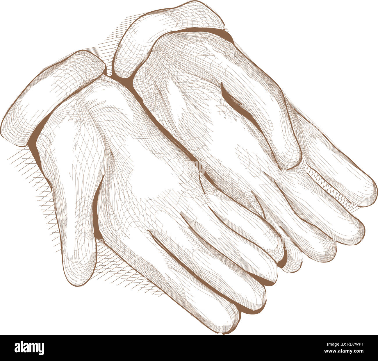 Sketch Illustration of Gardening Gloves. Crosshatching Style