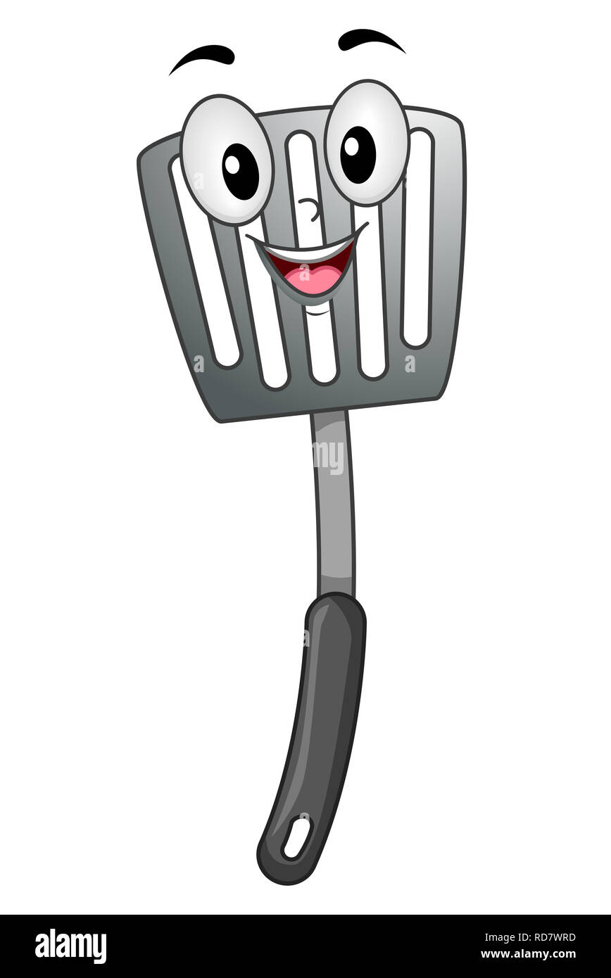 Illustration of a Slotted Spatula Mascot for Cooking Stock Photo