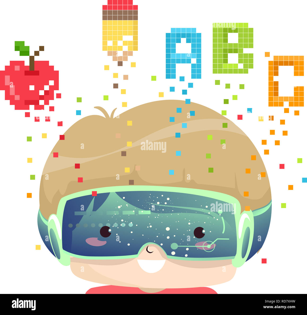 Illustration of a Kid Boy Wearing Virtual Reality Goggles with Apple