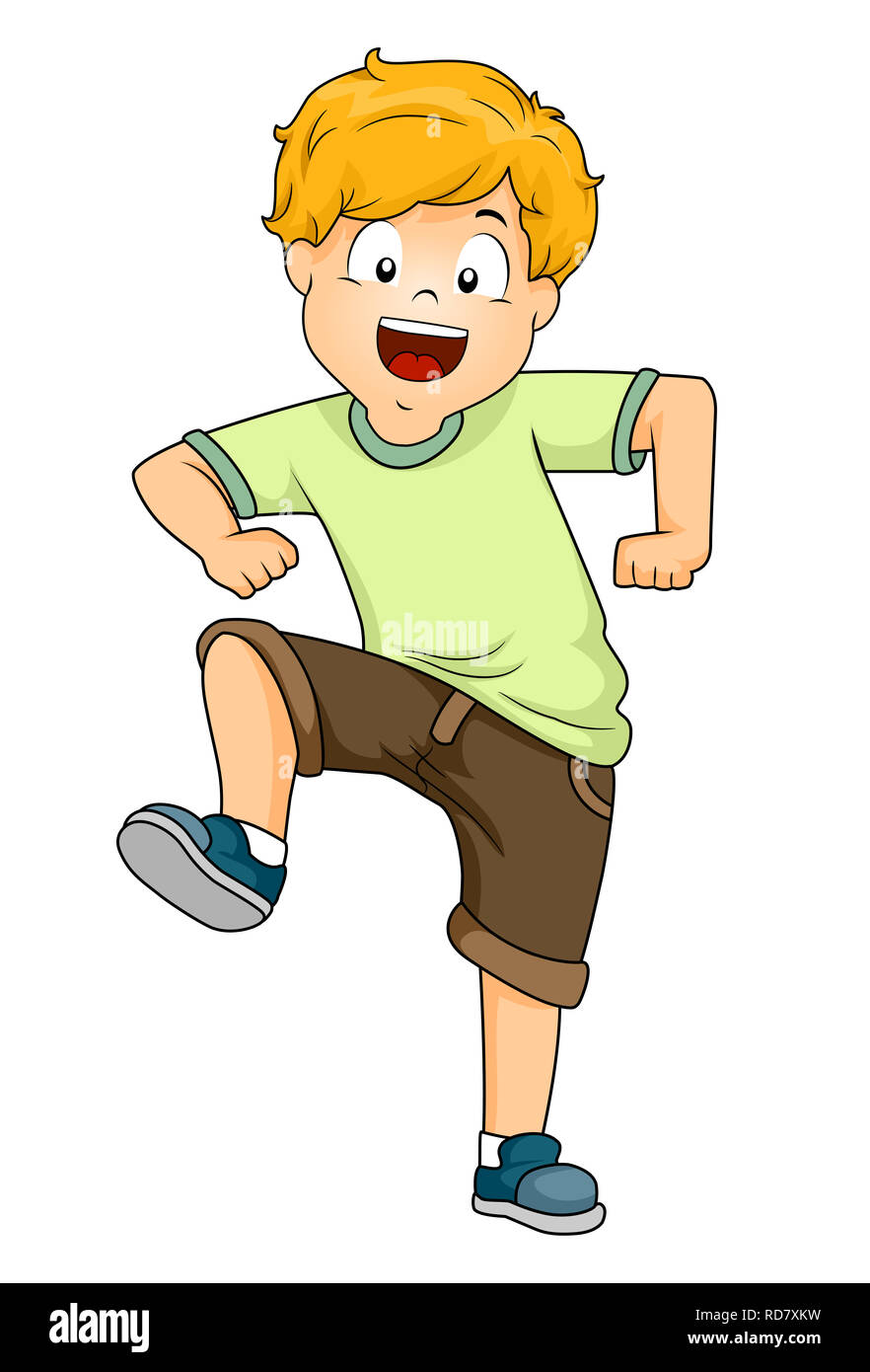 Illustration of a Kid Boy Stomping with His Right Foot Stock Photo