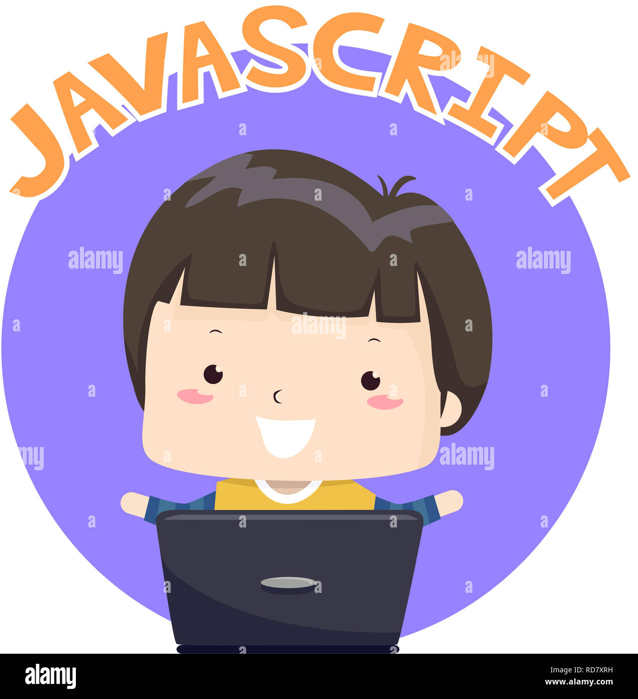 Illustration of a Kid Boy with Laptop and Javascript. Programming Icon ...
