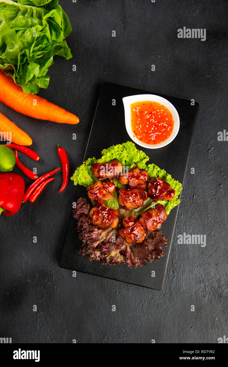 Pigs in Blankets Sausages wrapped in bacon. Traditional British