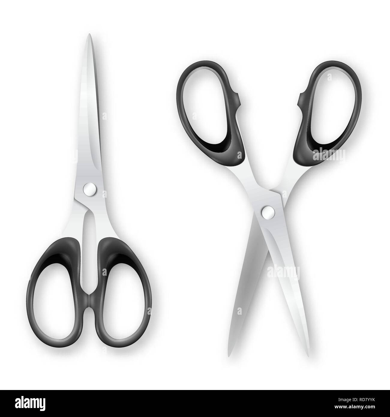 Download Vector 3d Realistic Metal Closed And Opened Stationery Scissors With Plastic Handles Icon Set Closeup Isolated On White Background Design Template Of Classic Scissors For Graphics Mockup Top View Stock Vector Image