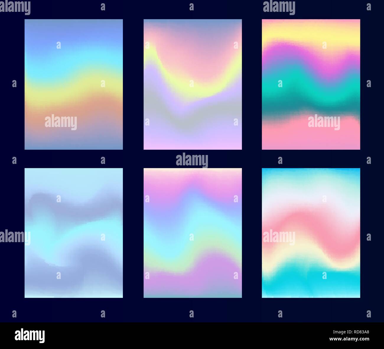 Set of holographic and iridescent rainbow textured backgrounds Stock Vector