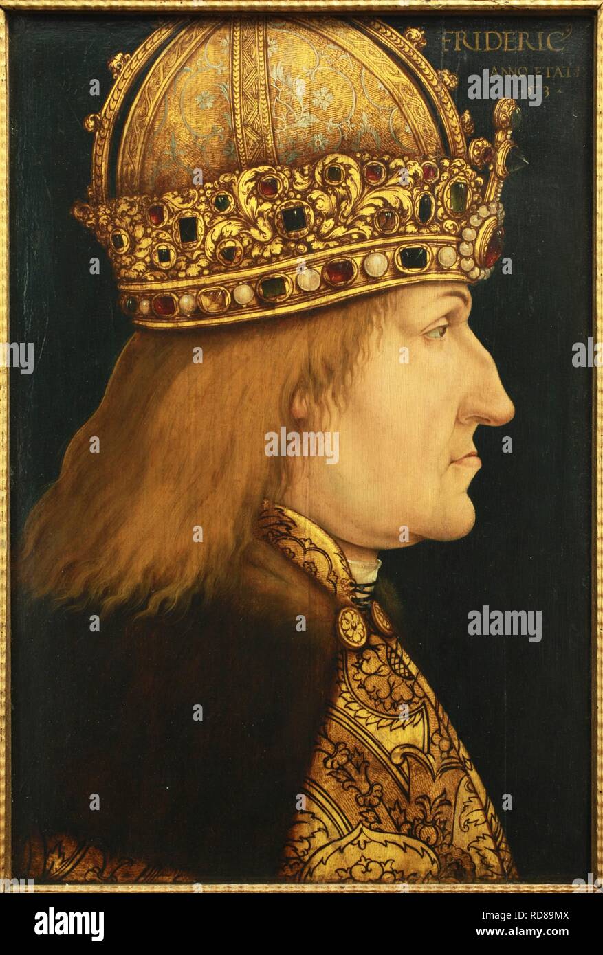 Portrait of Frederick III (1415-1493), Holy Roman Emperor. Museum: Oberösterreichisches Landesmuseum. Author: Burgkmair, Hans the Elder. Stock Photo