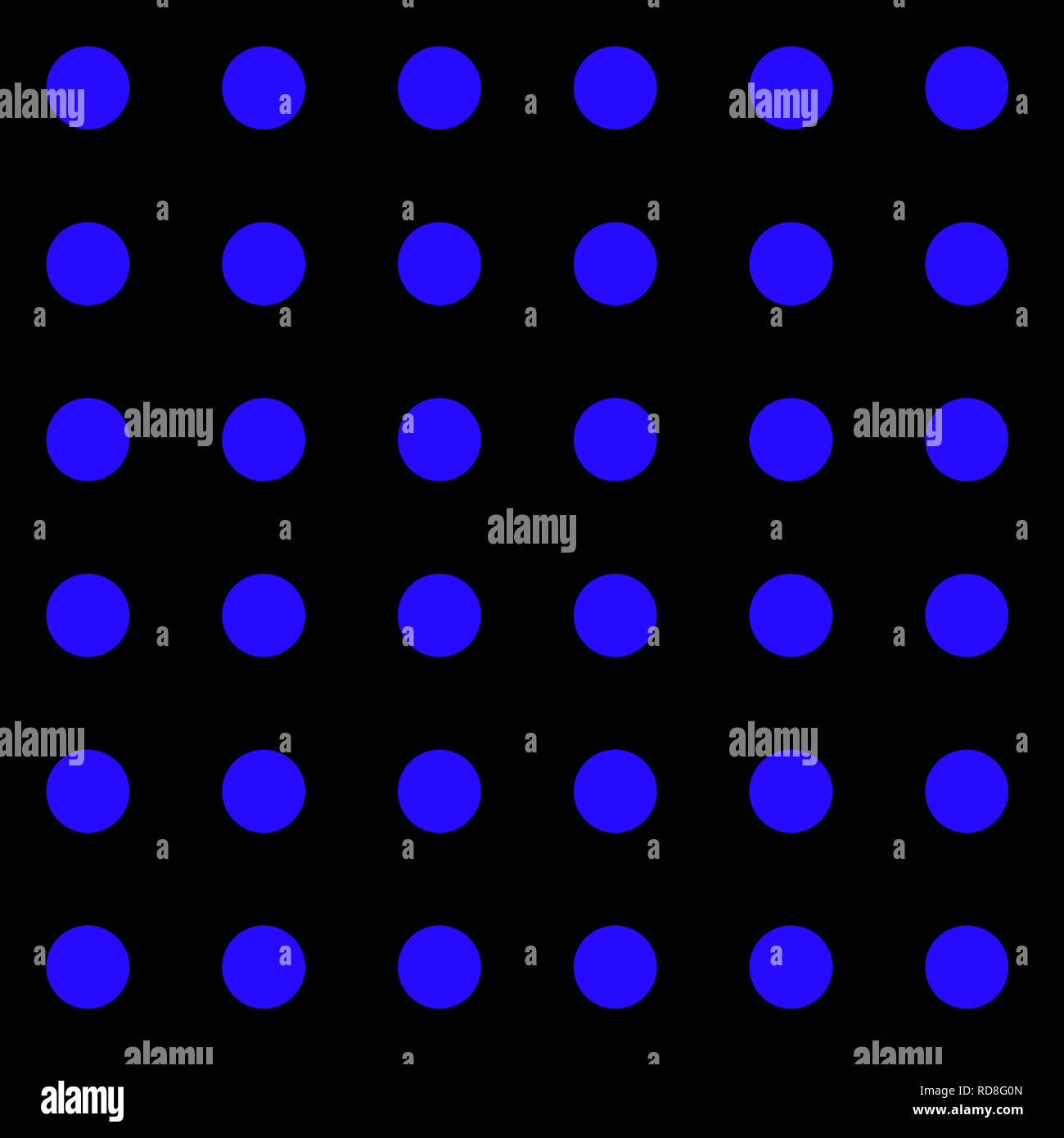 Seamless repeating pattern of big blue dots on a black background Stock Photo