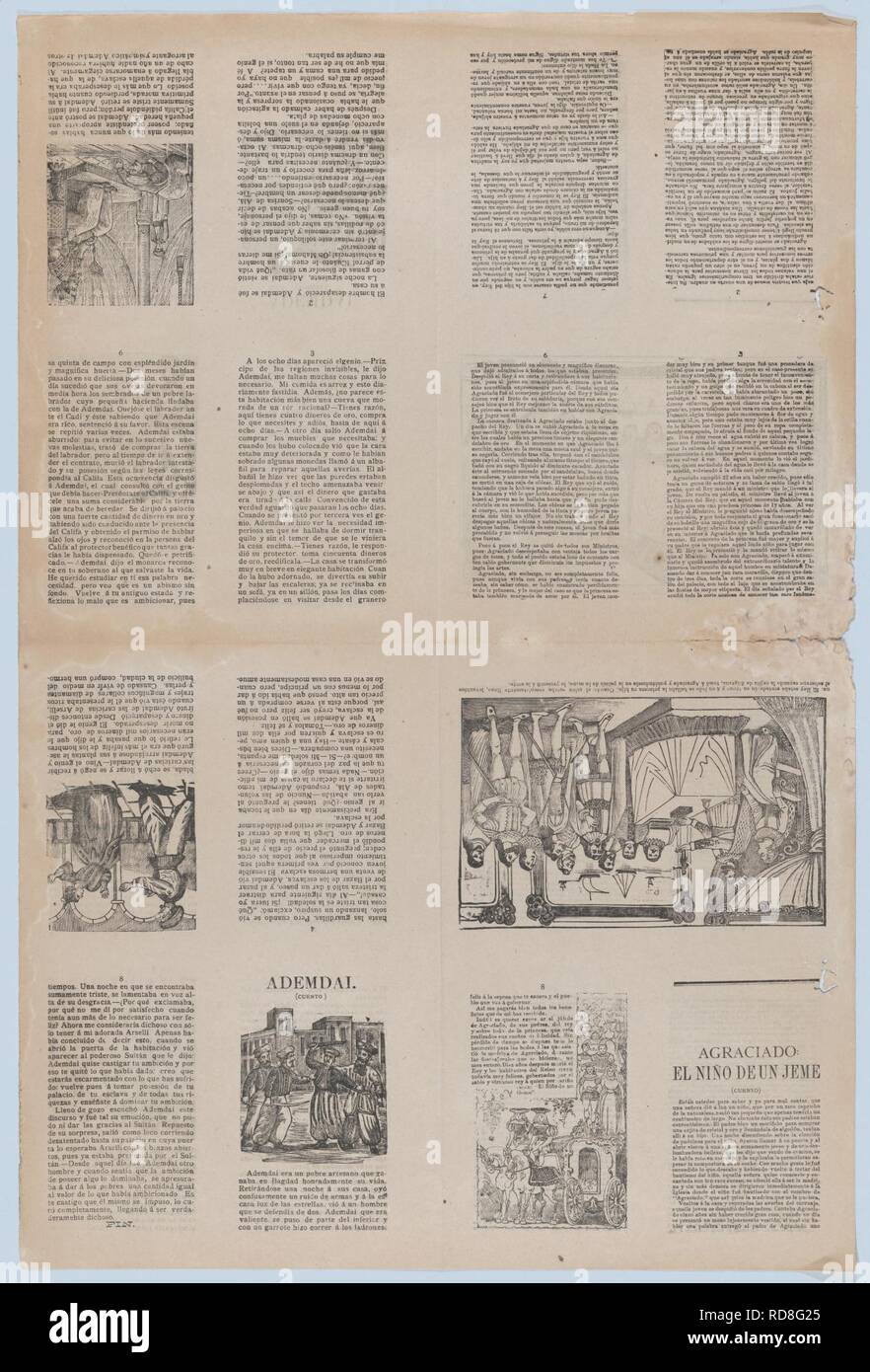 An uncut sheet printed on both sides with pages from 'Ademdai' and 'Agraciado- El niño de un jeme' Stock Photo