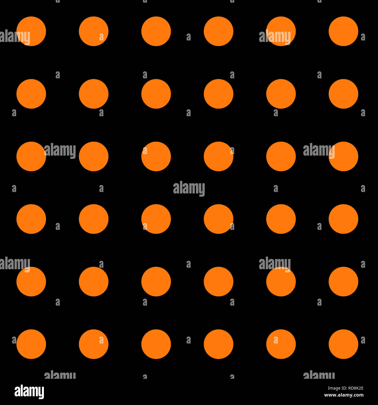 Seamless repeating pattern of big orange dots on a black background Stock Photo