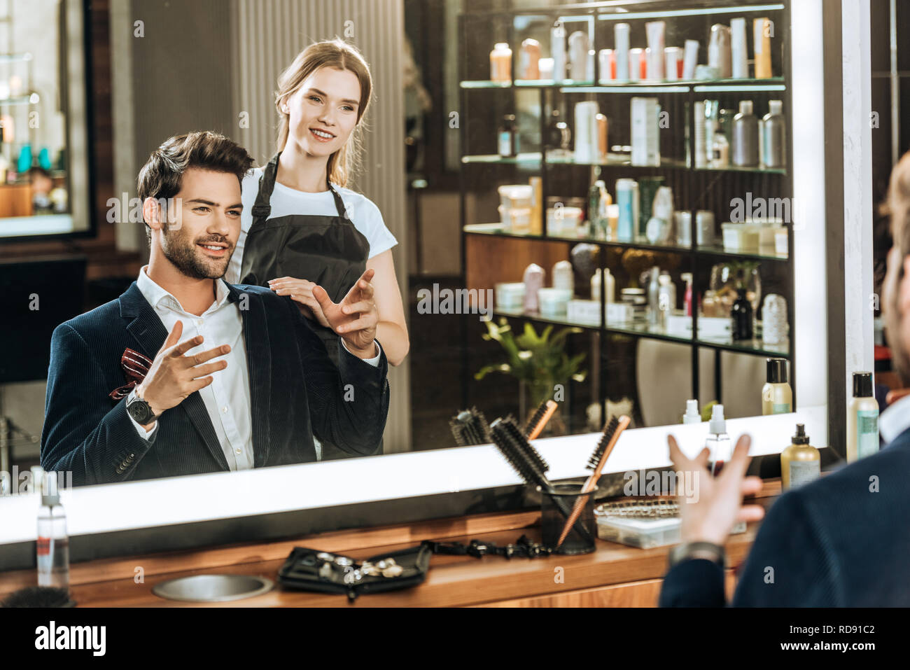 Hairdresser Talking Woman Client In Stock Photos Hairdresser