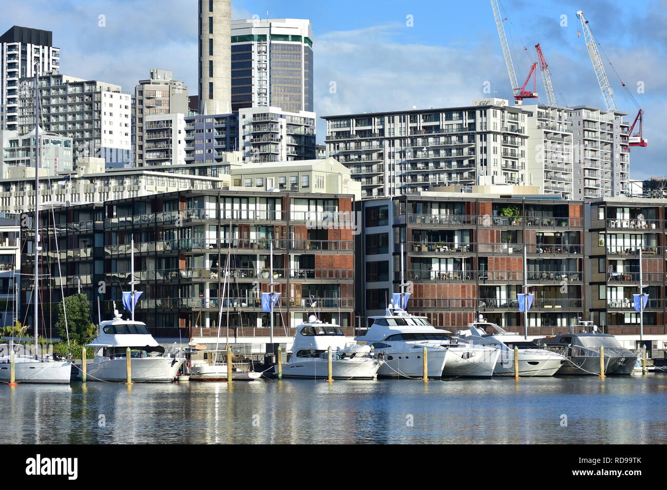 Apartment buildings built right next to boat berths of Viaduct Harbour