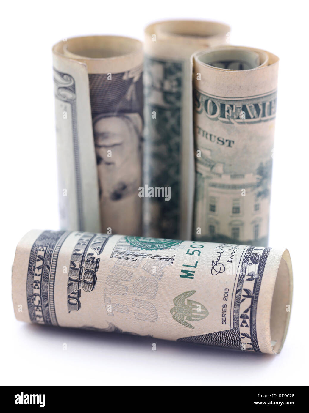 Rolled US Dollar over white background Stock Photo