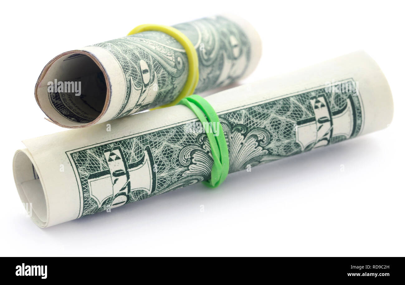 Rolled US Dollar over white background Stock Photo