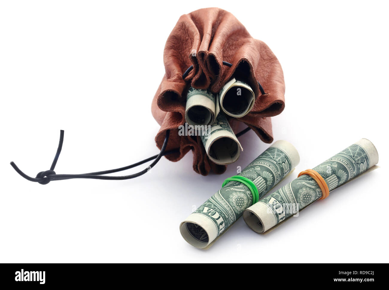 Rolled US Dollar over white background Stock Photo
