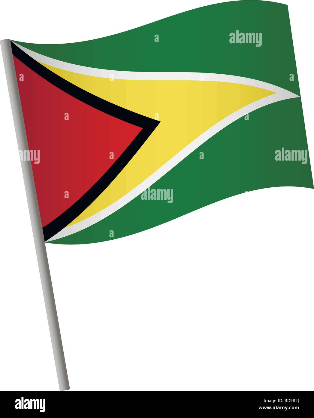 Guyana flag icon. National flag of Guyana on a pole vector illustration. Stock Vector
