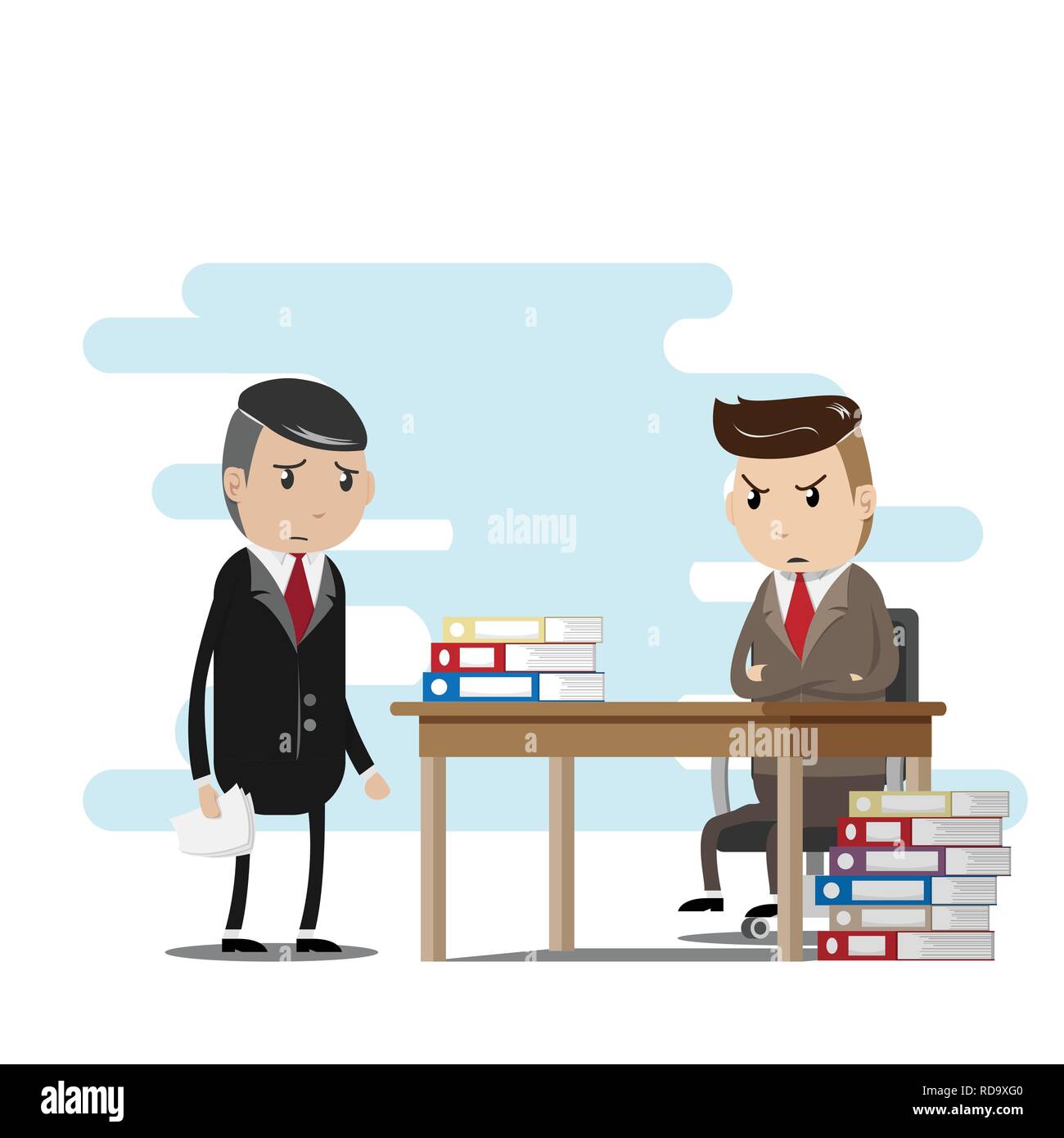 stress work concept. employees are worried about sending jobs to the serious boss. vector illustration Stock Vector