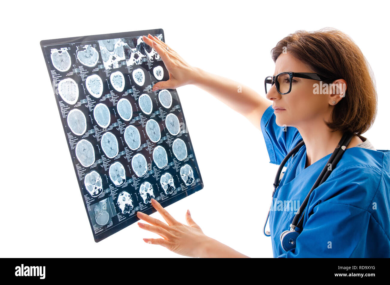 Female doctor radiologist isolated on white Stock Photo - Alamy