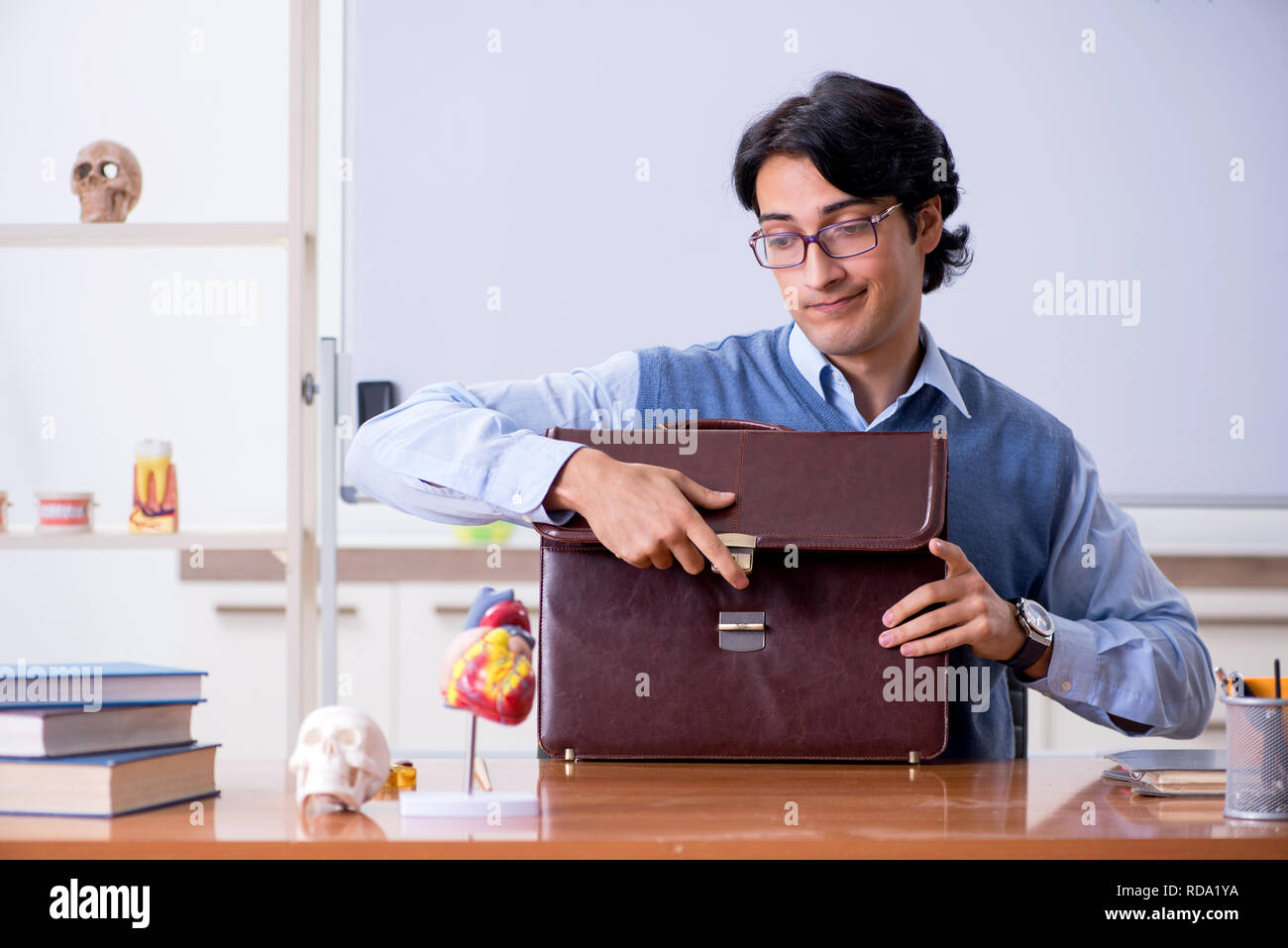 Young lecturer teacher teaching anatomy Stock Photo Alamy