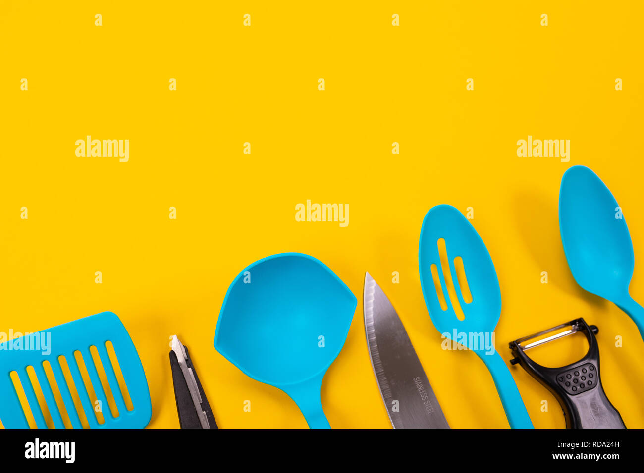 Download Design Concept Of Kitchen Utensils Isolated On Yellow Background Stock Photo Alamy Yellowimages Mockups