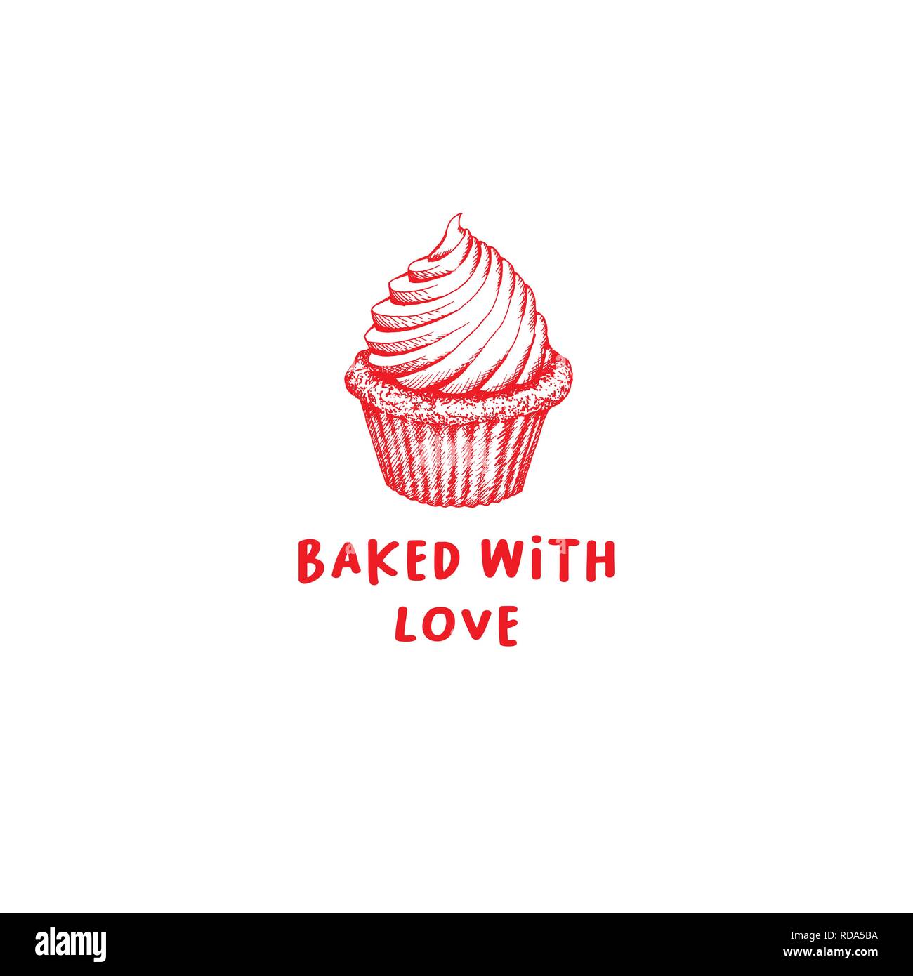 Valentines Day Cupcake Greeting Card or Poster with Sketch. Laser Cutting File Isolated on White Background. Vector Engraved with Lettering Wishes Love You Stock Vector