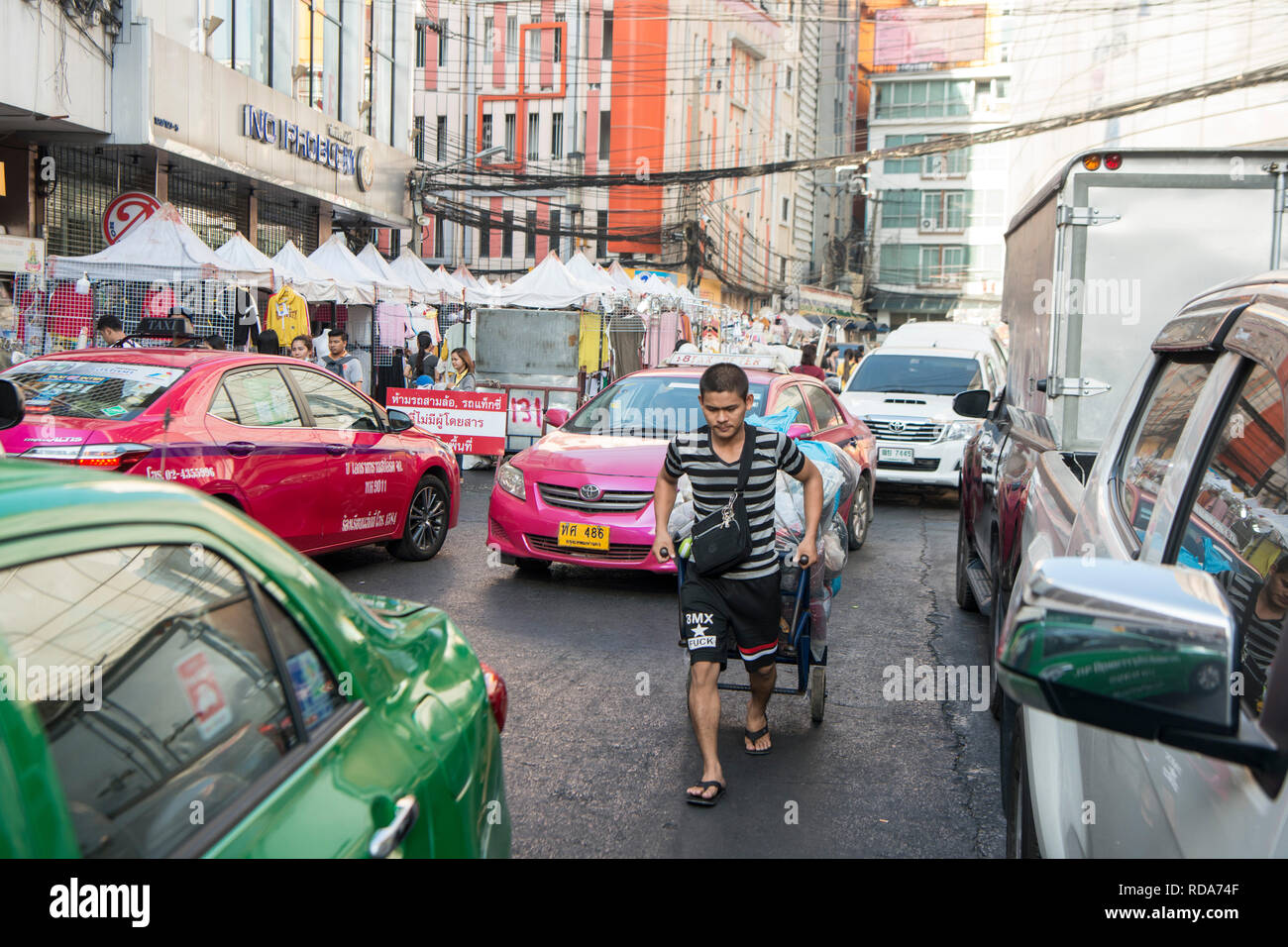 a clothes market at the Pratunam Textile Market in the city of Bangkok in Thailand in Southeastasia.  Thailand, Bangkok, November, 2018 Stock Photo