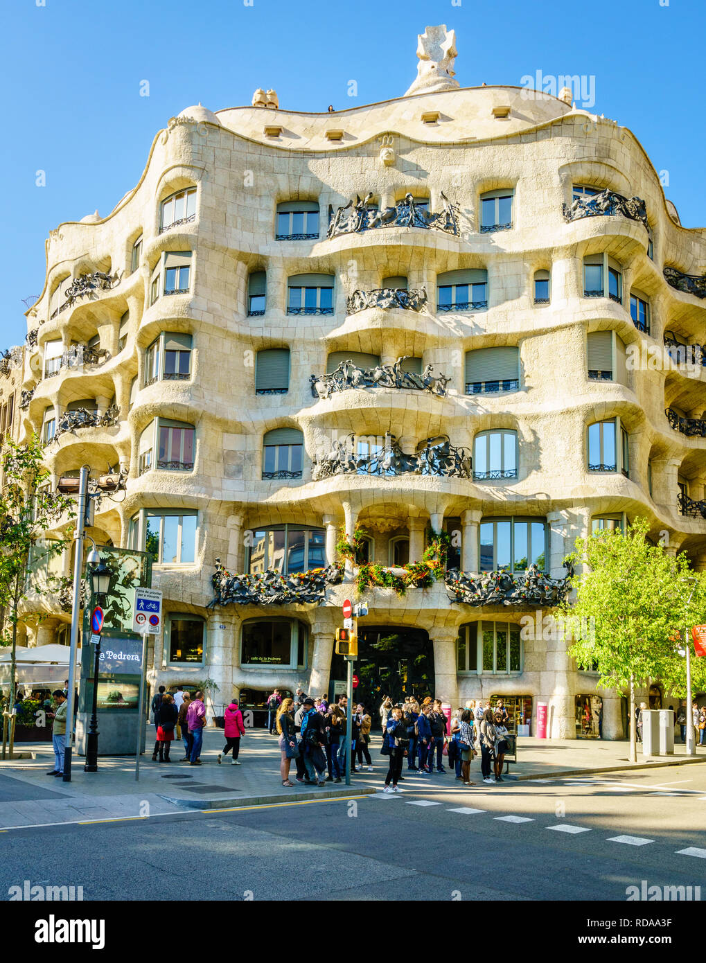 Barcelona, Spain, April 21, 2017: Casa Mila designed by Antoni Gaudi in Barcelona, Spain Stock Photo