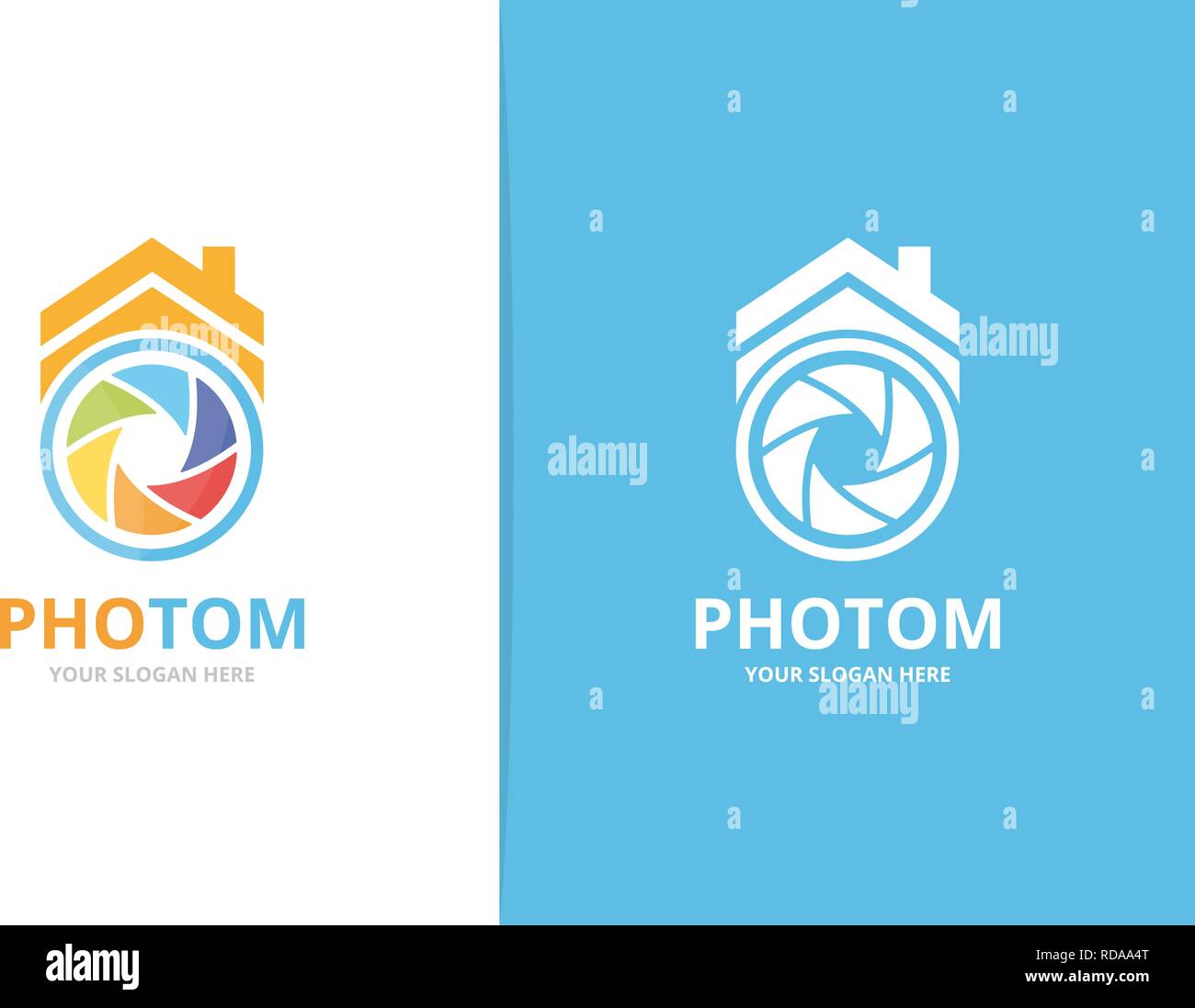 Vector camera shutter and real estate logo combination. Lens and house