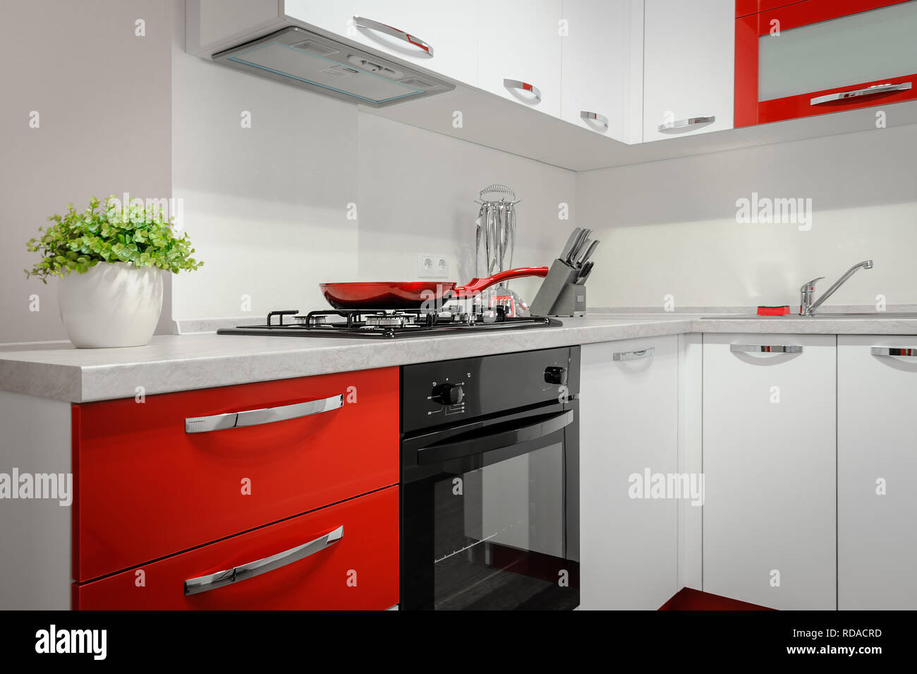Modern Red And White Kitchen Interior Stock Photo 231954897 Alamy