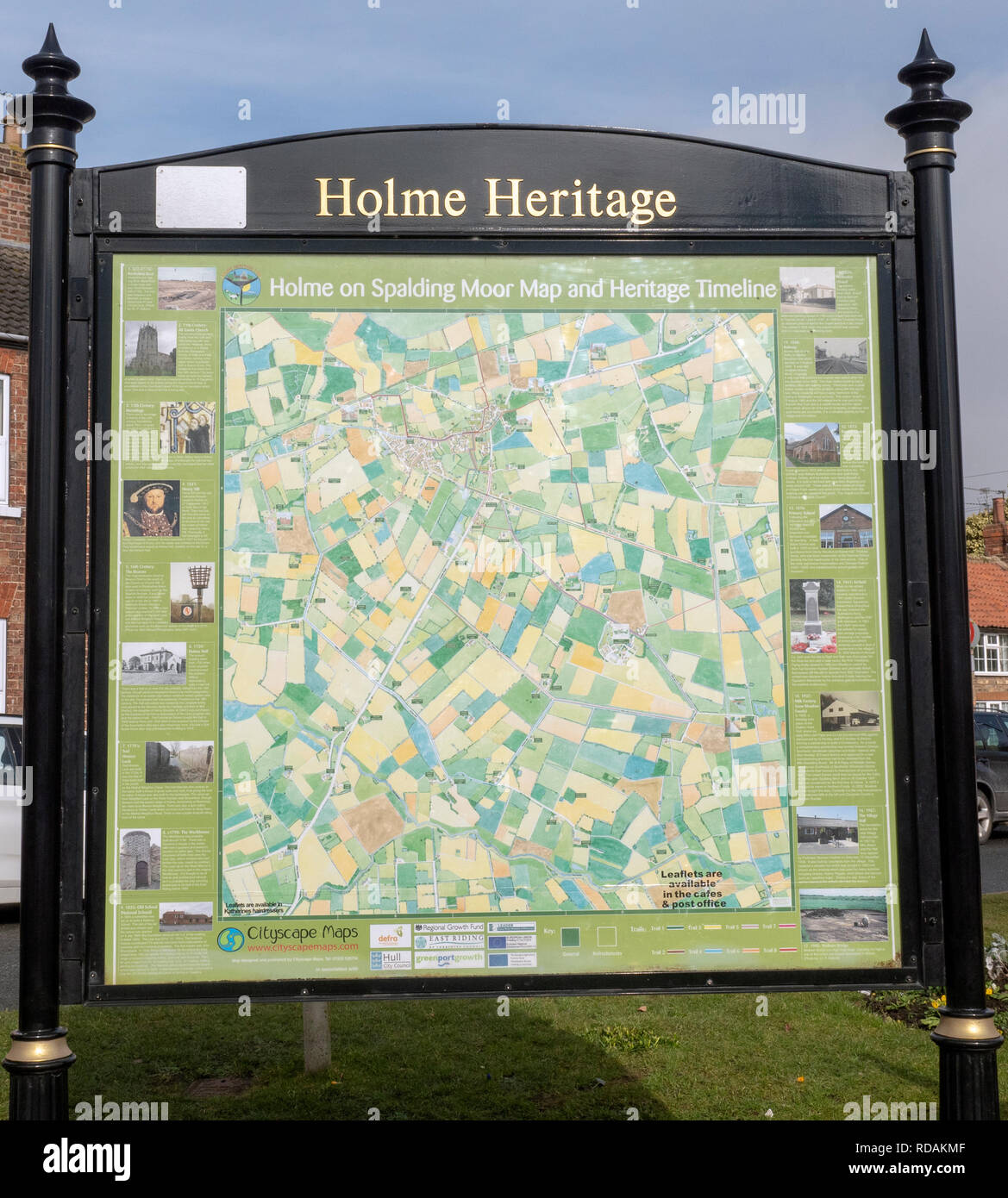 Heritage information map for tourist at Holme on Spalding Moor, Yorkshire, England, UK. Stock Photo