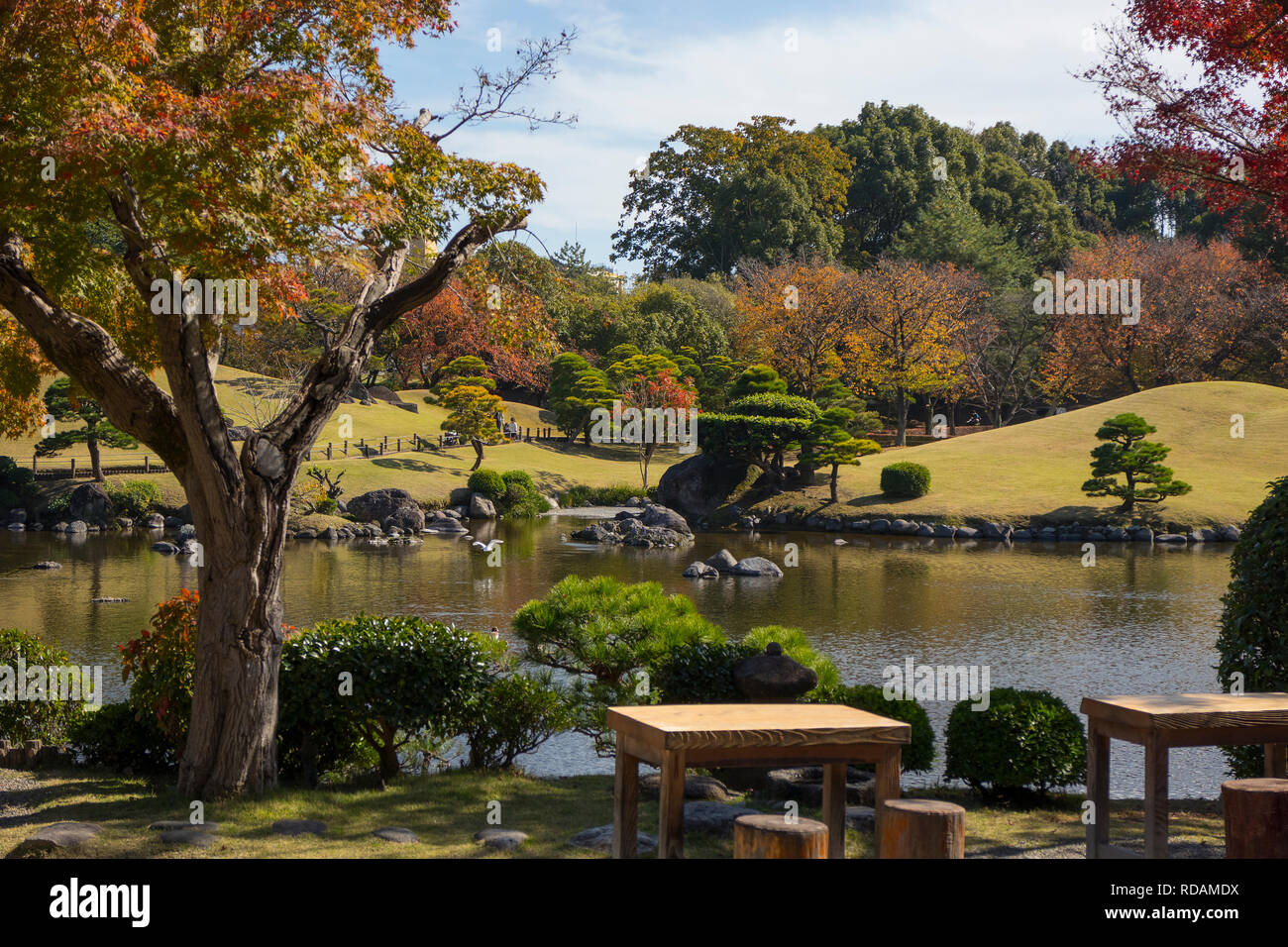 Kumamoto, Japan - November 11, 2018: Suizenji Garden, Suizenji Jōjuen, is a spacious Japanese style landscape garden in Kumamoto Stock Photo