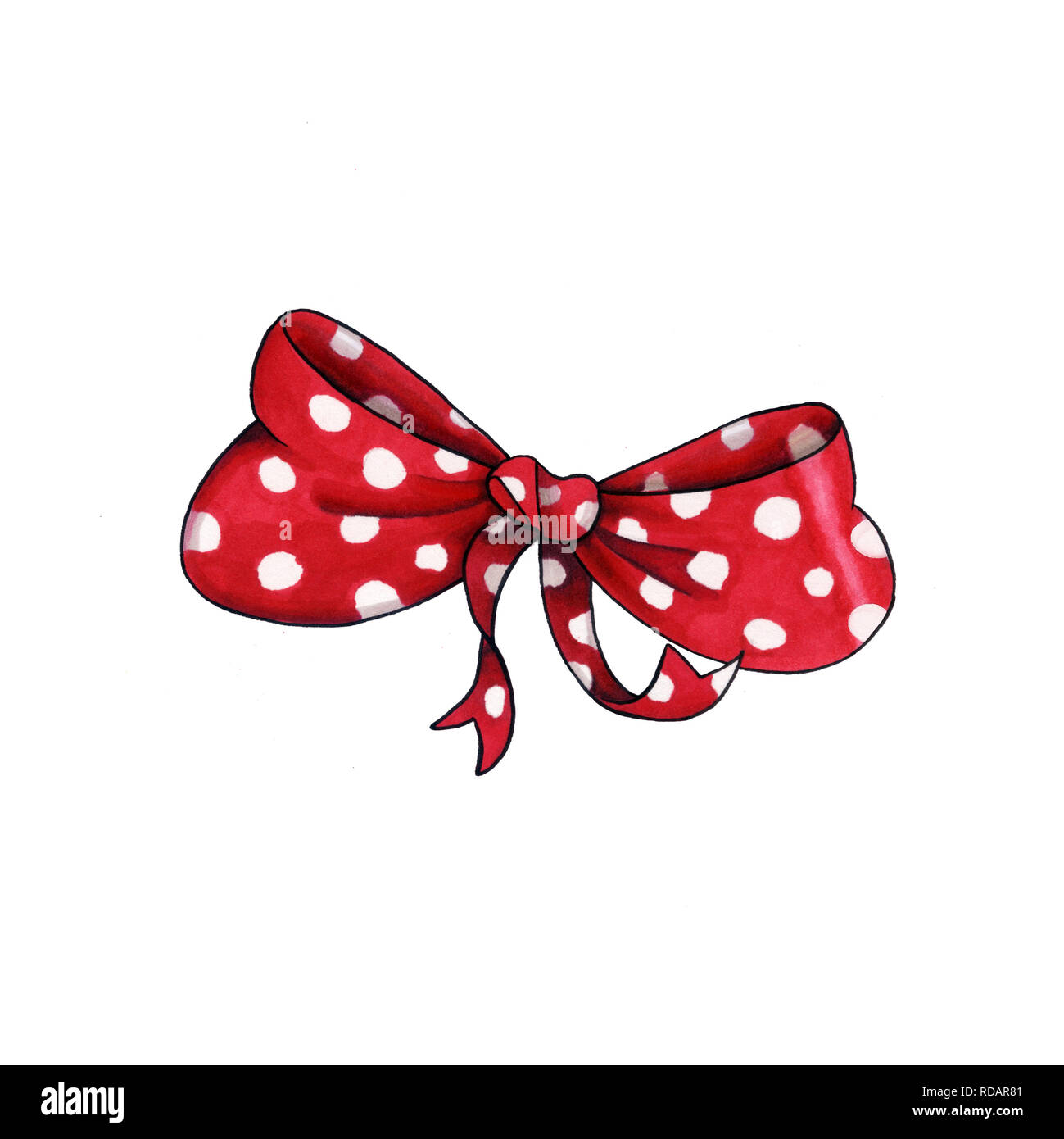 Ribbon knot handdrawn raster illustration. Realistic red polka dots gift bow  drawing. Bowknot clipart. Cartoon bow-tie. Isolated color hairpin. Doodle  hair accessory. Banner, poster, greeting card design element Stock Photo -  Alamy
