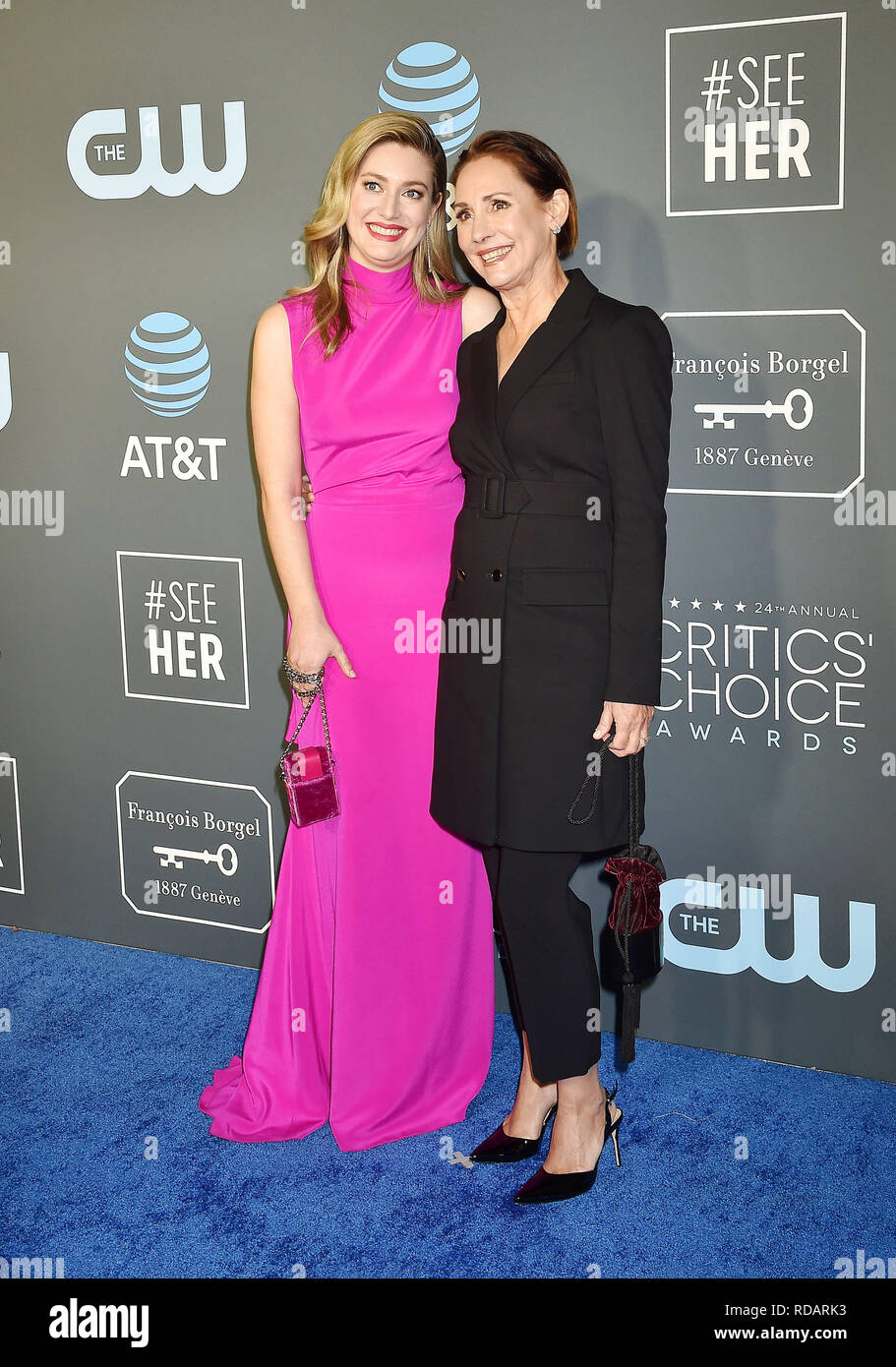 SANTA MONICA, CA - JANUARY 13: Zoe Perry (L) and Laurie Metcalf arrive at the The 24th Annual Critics' Choice Awards attends The 24th Annual Critics'  Stock Photo