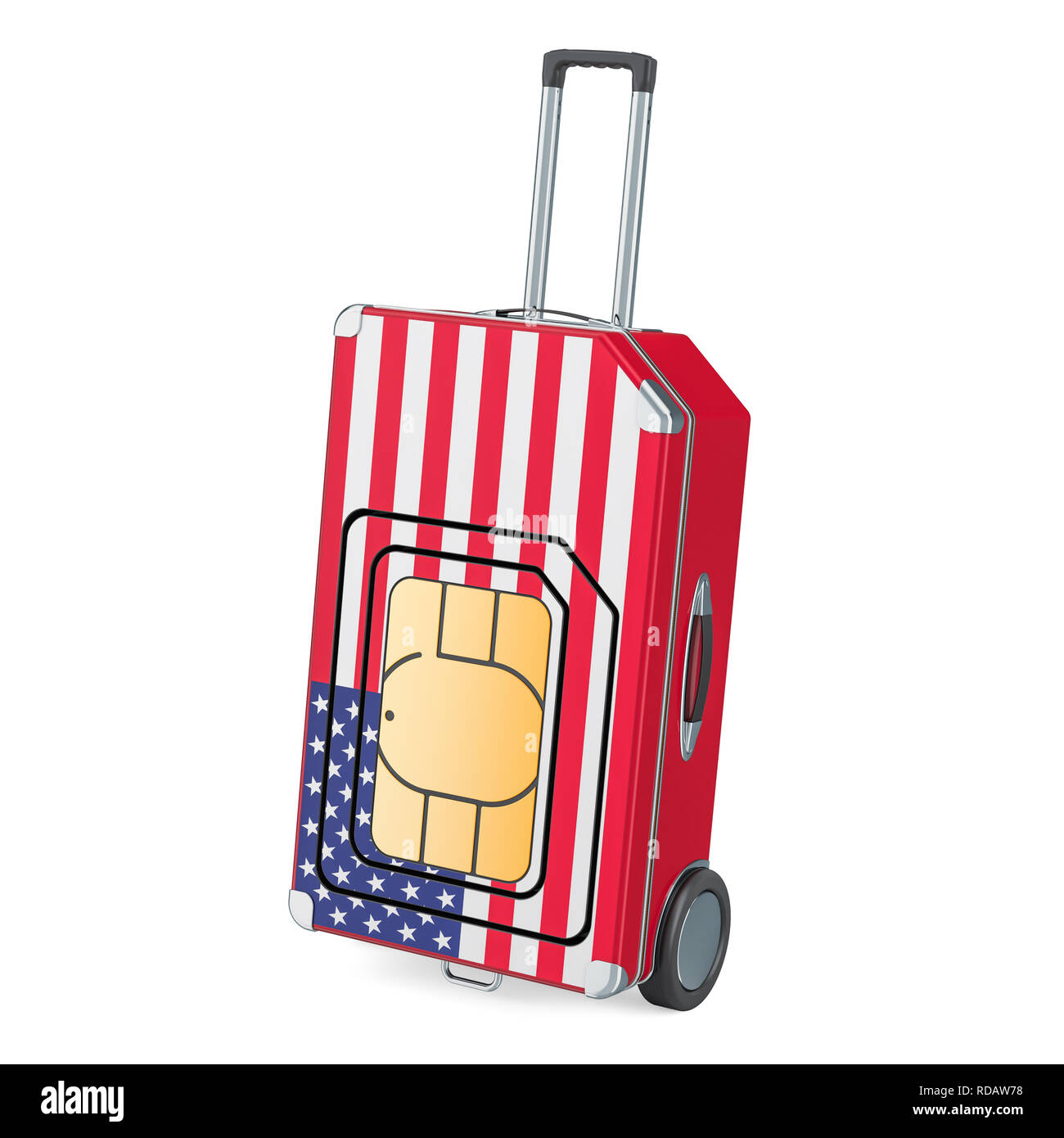 Travel Sim, roaming and traveling in the United States, 3D rendering isolated on white background Stock Photo