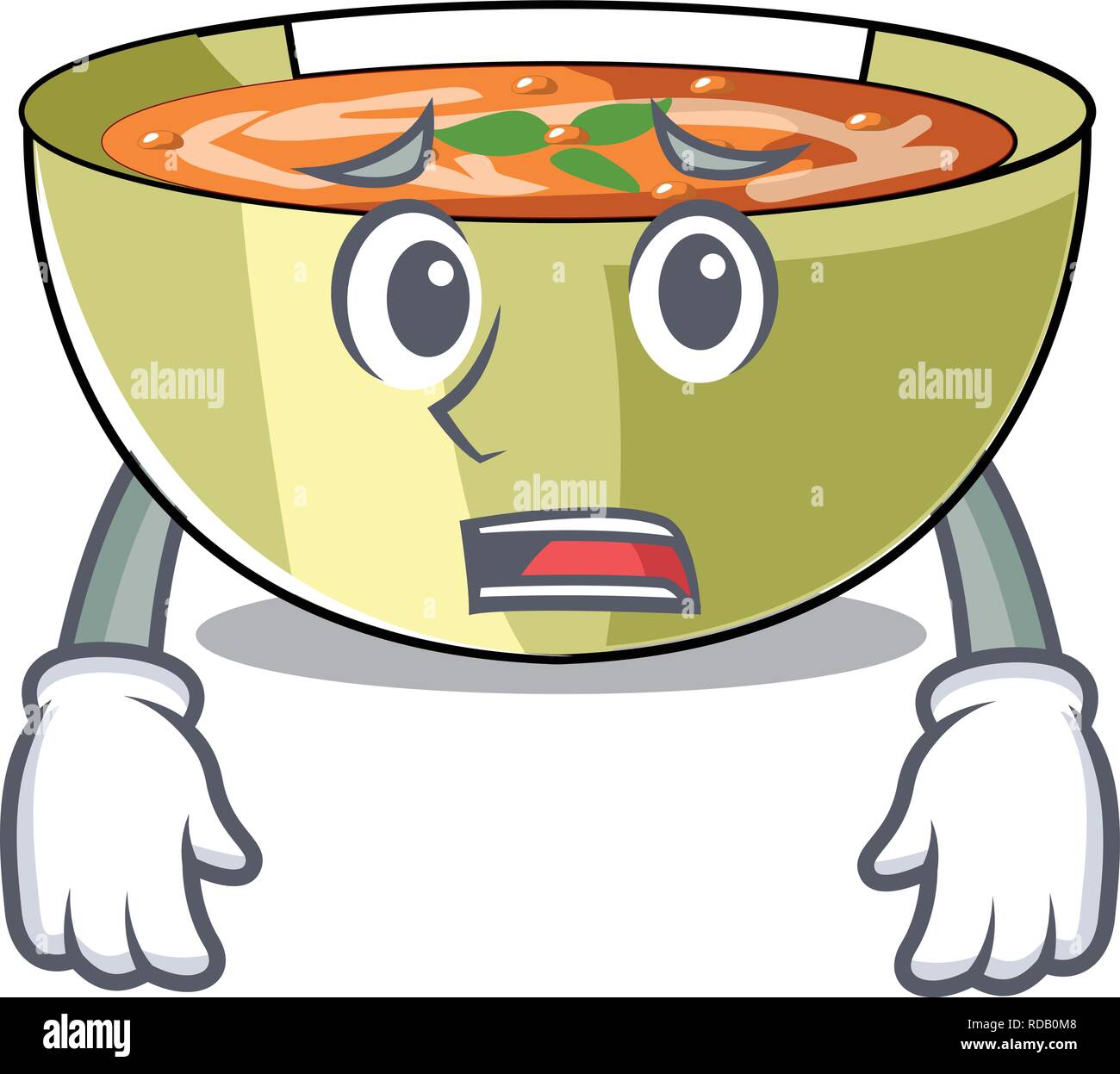 Afraid lentil soup on character wooden table Stock Vector