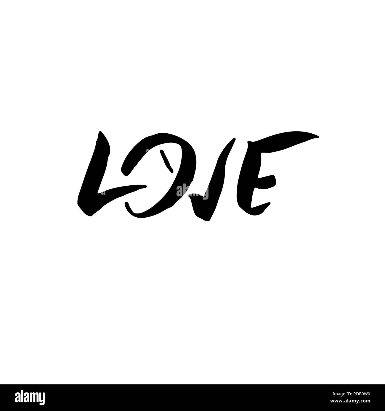 Love. Handdrawn calligraphy for Valentines day. Ink heart illustration. Modern dry brush lettering. Vector illustration. Stock Vector