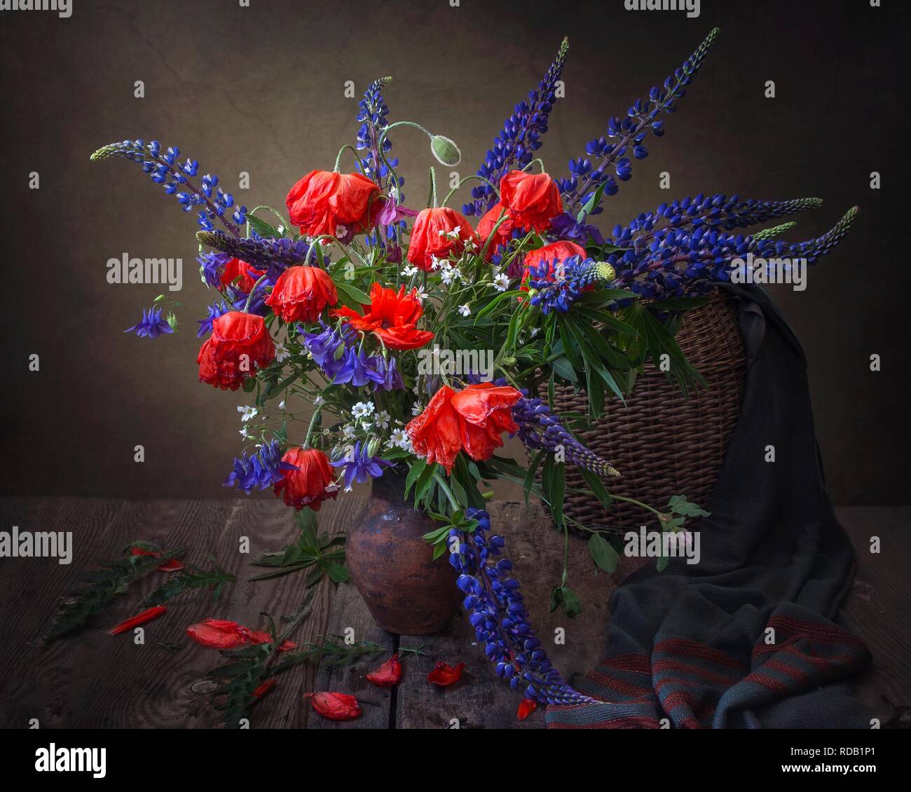 Still life with bouquet of red poppies Stock Photo - Alamy