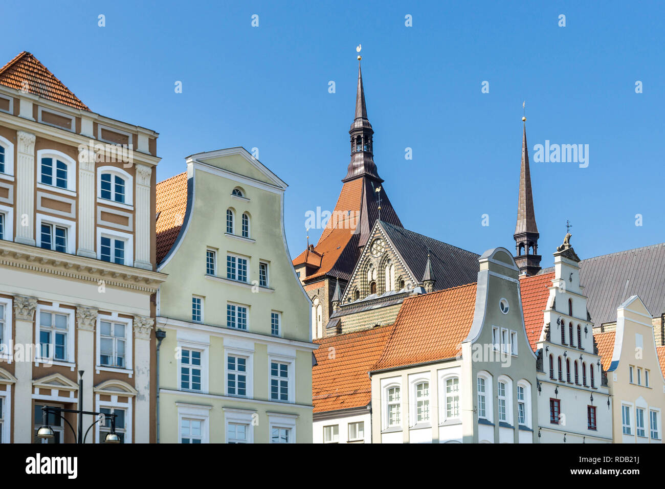 facades of buildings in the city of rostock during a summer day Stock Photo
