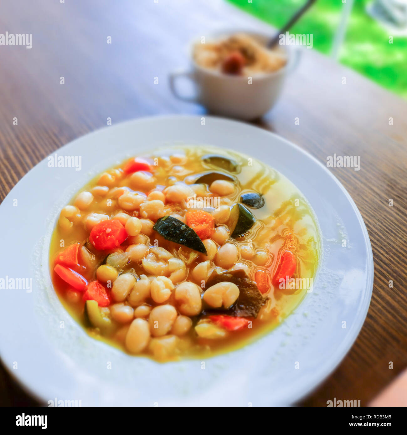 Pochas (Spanish string bean) with vegetables and kombu kelp (edible