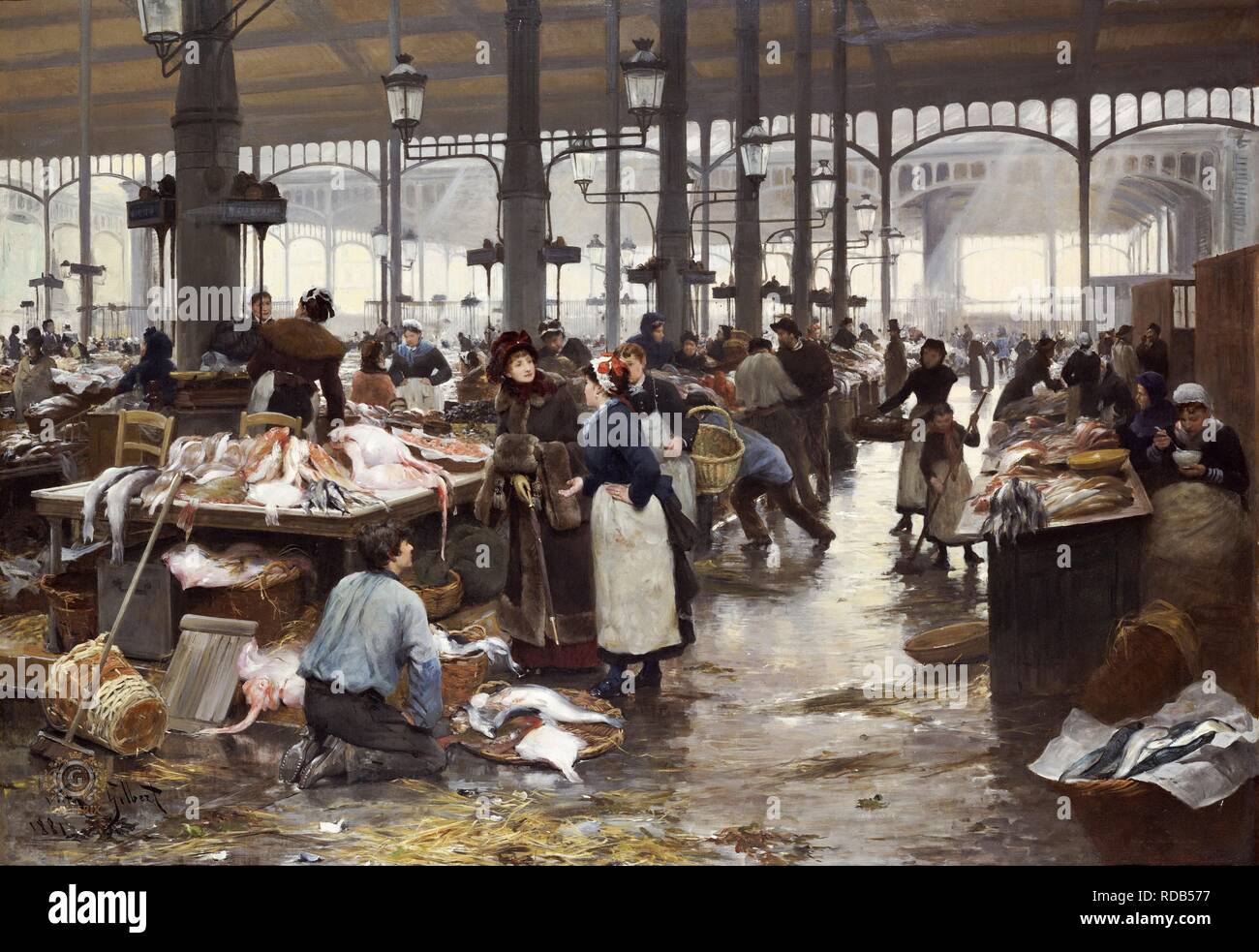 Fish Hall at the Central Market. Museum: PRIVATE COLLECTION. Author: Gabriel, Gilbert Victor. Stock Photo